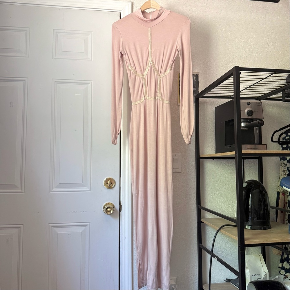 THE K LABEL light‎ pink blush knit cotton long sleeve mock neck maxi dress